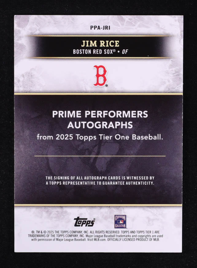 Jim Rice 2025 Topps Tier One Prime Performers Autographs #PPAJRI #197/249 at PristineAuction.com Jim Rice 2025 Topps Tier One Prime Performers Autographs #PPAJRI #197/249 at PristineAuction.com