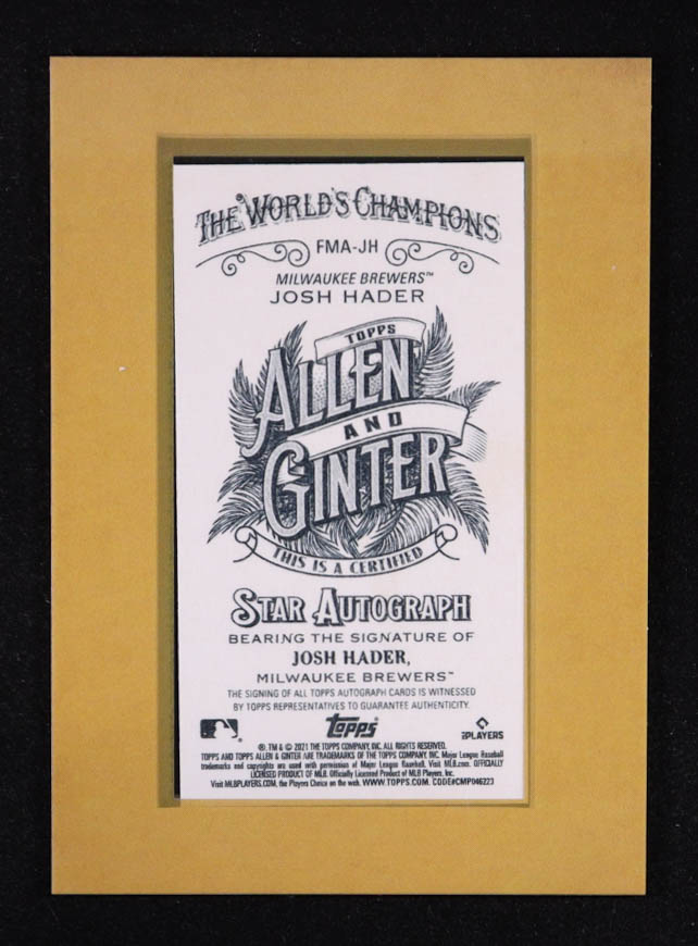 Josh Hader 2021 Topps Allen and Ginter Framed Mini Autographs #FMAJH at PristineAuction.com Josh Hader 2021 Topps Allen and Ginter Framed Mini Autographs #FMAJH at PristineAuction.com