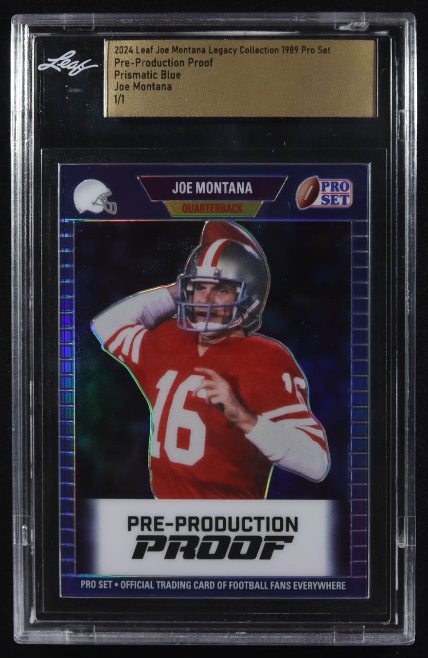 Joe Montana 2024 Leaf Joe Montana Legacy 1989 Pro Set Pre-Production Proof Prismatic Blue #NNO #1/1 (Leaf) at PristineAuction.com Joe Montana 2024 Leaf Joe Montana Legacy 1989 Pro Set Pre-Production Proof Prismatic Blue #NNO #1/1 (Leaf) at PristineAuction.com