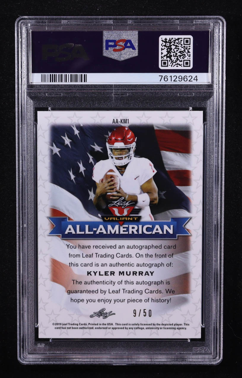 Kyler Murray 2019 Leaf Valiant All American Orange #AAKM1 RC #9/50 (PSA 10) at PristineAuction.com Kyler Murray 2019 Leaf Valiant All American Orange #AAKM1 RC #9/50 (PSA 10) at PristineAuction.com