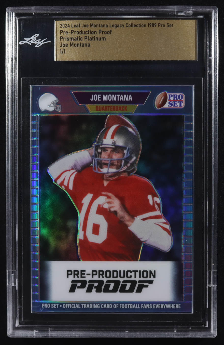 Joe Montana 2024 Leaf Joe Montana Legacy 1989 Pro Set Pre-Production Proof Prismatic Platinum #NNO #1/1 (Leaf) at PristineAuction.com Joe Montana 2024 Leaf Joe Montana Legacy 1989 Pro Set Pre-Production Proof Prismatic Platinum #NNO #1/1 (Leaf) at PristineAuction.com
