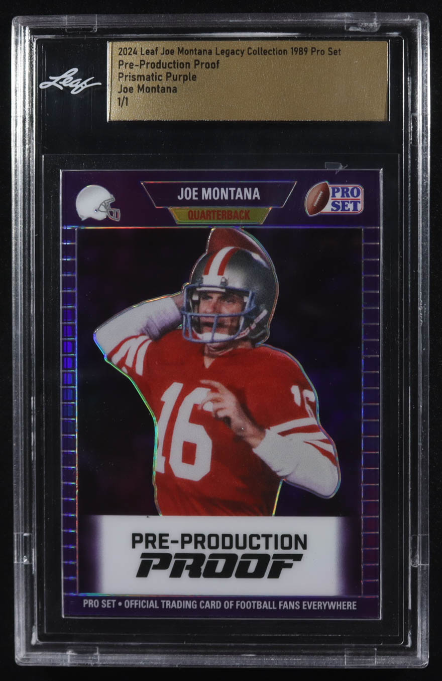 Joe Montana 2024 Leaf Joe Montana Legacy 1989 Pro Set Pre-Production Proof Prismatic Purple #NNO #1/1 (Leaf) at PristineAuction.com Joe Montana 2024 Leaf Joe Montana Legacy 1989 Pro Set Pre-Production Proof Prismatic Purple #NNO #1/1 (Leaf) at PristineAuction.com