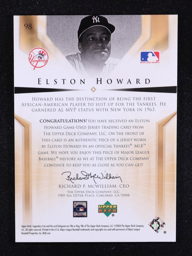 Elston Howard 2004 SP Legendary Cuts Significant Fact Memorabilia #98 #1/1 at PristineAuction.com Elston Howard 2004 SP Legendary Cuts Significant Fact Memorabilia #98 #1/1 at PristineAuction.com
