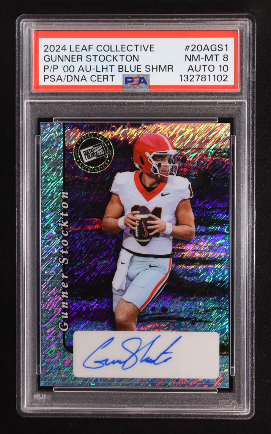 Gunner Stockton 2024 Leaf Collective Press Pass '00 Light Blue Shimmer Auto #20A-GS1 RC #6/20 (PSA 8 | Autograph Graded PSA 10) at PristineAuction.com Gunner Stockton 2024 Leaf Collective Press Pass '00 Light Blue Shimmer Auto #20A-GS1 RC #6/20 (PSA 8 | Autograph Graded PSA 10) at PristineAuction.com