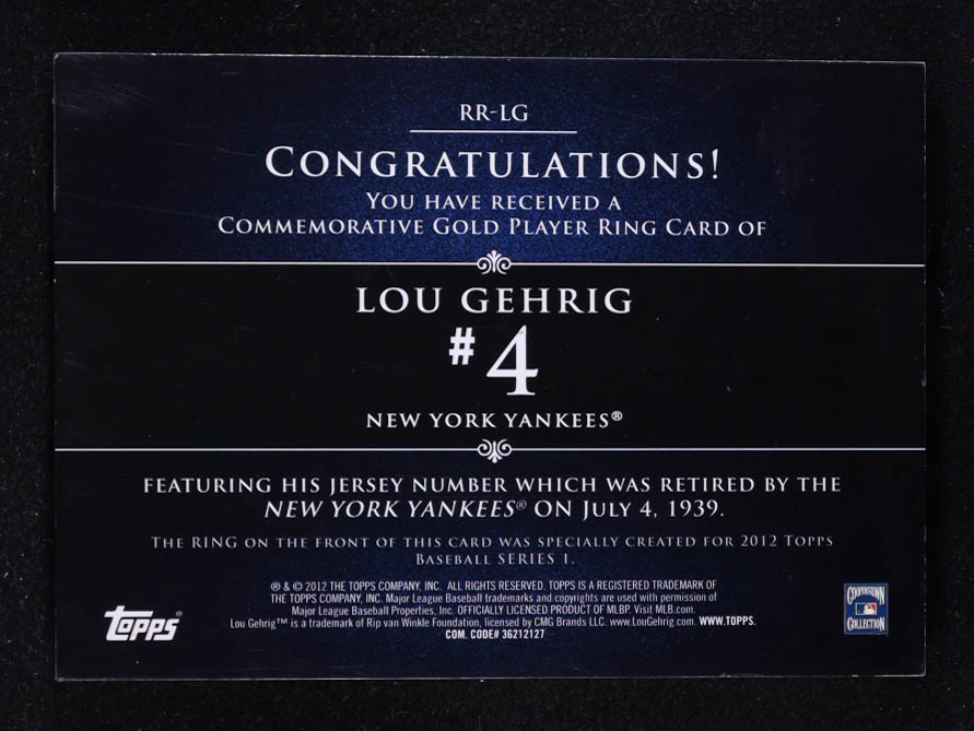 Lou Gehrig 2012 Topps Retired Rings #LG #526/736 at PristineAuction.com Lou Gehrig 2012 Topps Retired Rings #LG #526/736 at PristineAuction.com