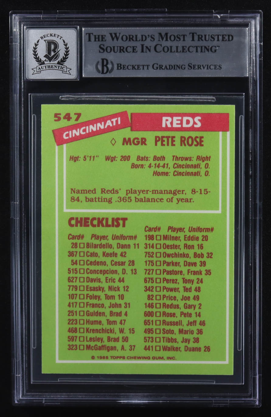 Pete Rose Signed 1985 Topps Tiffany #547 MG/TC (BGS | Autograph Graded 10) at PristineAuction.com Pete Rose Signed 1985 Topps Tiffany #547 MG/TC (BGS | Autograph Graded 10) at PristineAuction.com