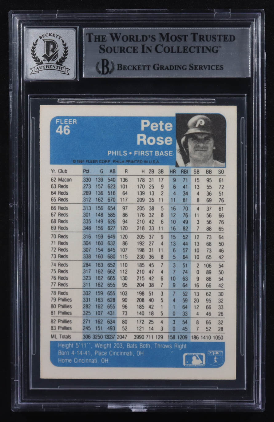 Pete Rose Signed 1984 Fleer #46 (BGS | Autograph Graded 10) at PristineAuction.com Pete Rose Signed 1984 Fleer #46 (BGS | Autograph Graded 10) at PristineAuction.com