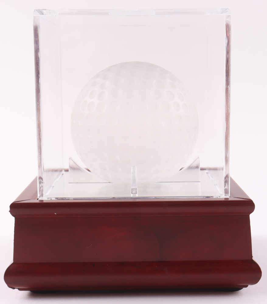 Tiffany & Co. Lead Crystal Golf Ball With Wood & Glass Display Case at PristineAuction.com Tiffany & Co. Lead Crystal Golf Ball With Wood & Glass Display Case at PristineAuction.com