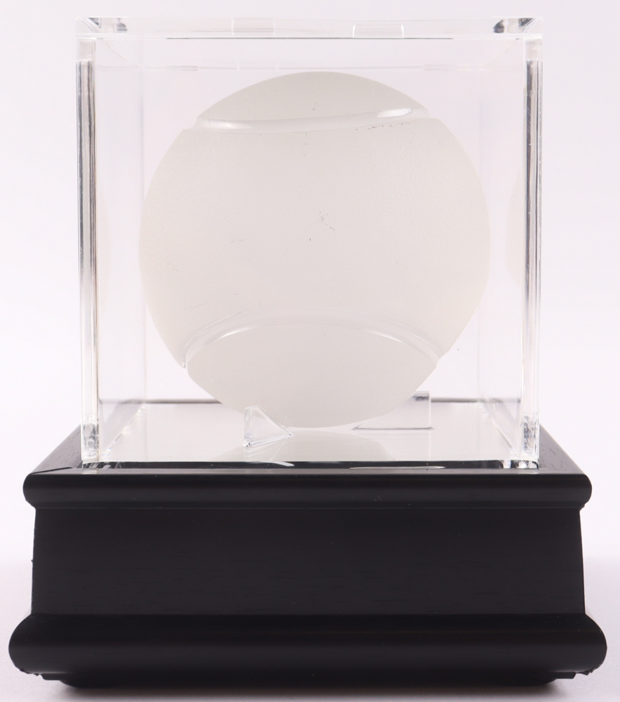 Tiffany & Co. Lead Crystal Tennis Ball With Wood & Glass Display Case at PristineAuction.com Tiffany & Co. Lead Crystal Tennis Ball With Wood & Glass Display Case at PristineAuction.com
