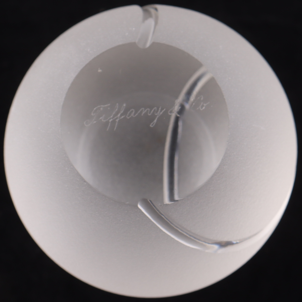 Tiffany & Co. Lead Crystal Tennis Ball With Wood & Glass Display Case at PristineAuction.com Tiffany & Co. Lead Crystal Tennis Ball With Wood & Glass Display Case at PristineAuction.com