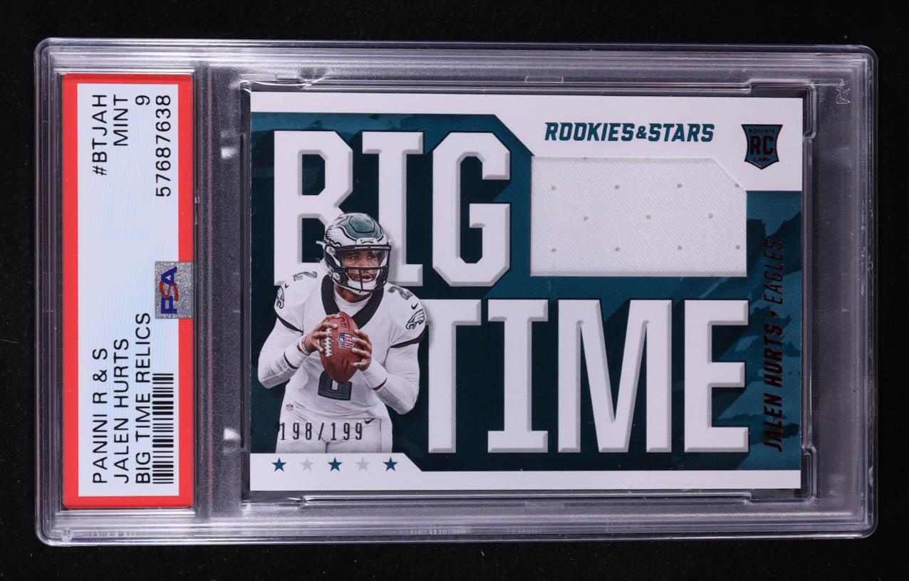 Jalen Hurts 2020 Rookies and Stars Big Time Materials #11 RC #198/199 (PSA 9) at PristineAuction.com Jalen Hurts 2020 Rookies and Stars Big Time Materials #11 RC #198/199 (PSA 9) at PristineAuction.com