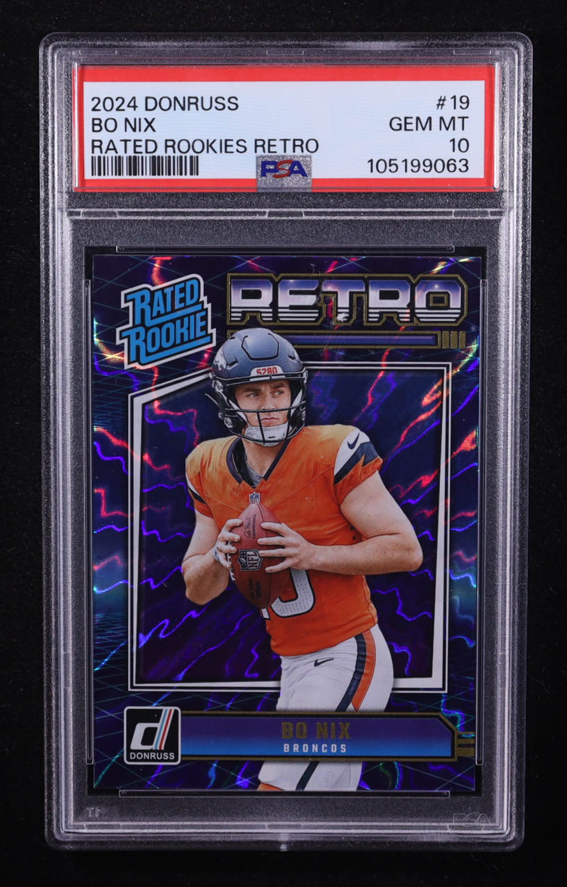 Bo Nix 2024 Donruss Rated Rookies Retro #19 RC (PSA 10) at PristineAuction.com Bo Nix 2024 Donruss Rated Rookies Retro #19 RC (PSA 10) at PristineAuction.com