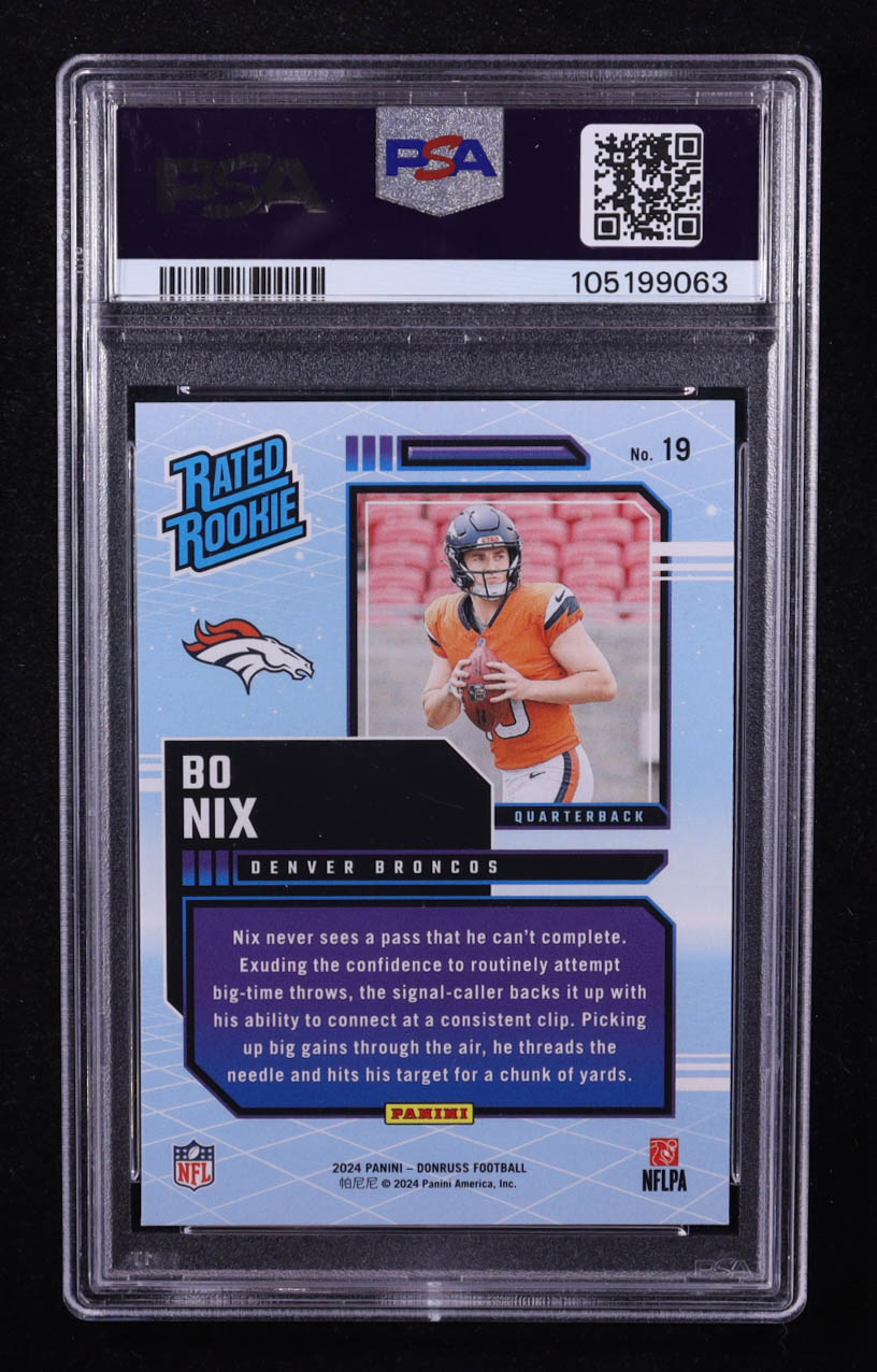 Bo Nix 2024 Donruss Rated Rookies Retro #19 RC (PSA 10) at PristineAuction.com Bo Nix 2024 Donruss Rated Rookies Retro #19 RC (PSA 10) at PristineAuction.com