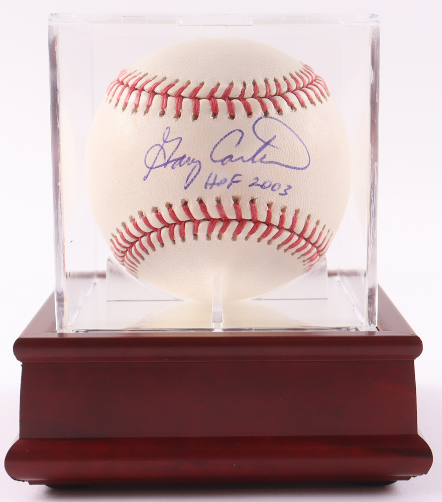 Gary Carter Signed OML Baseball with Display Case Inscribed "HOF 2003" with HOF Induction Pin (Mays & Carter) at PristineAuction.com Gary Carter Signed OML Baseball with Display Case Inscribed "HOF 2003" with HOF Induction Pin (Mays & Carter) at PristineAuction.com