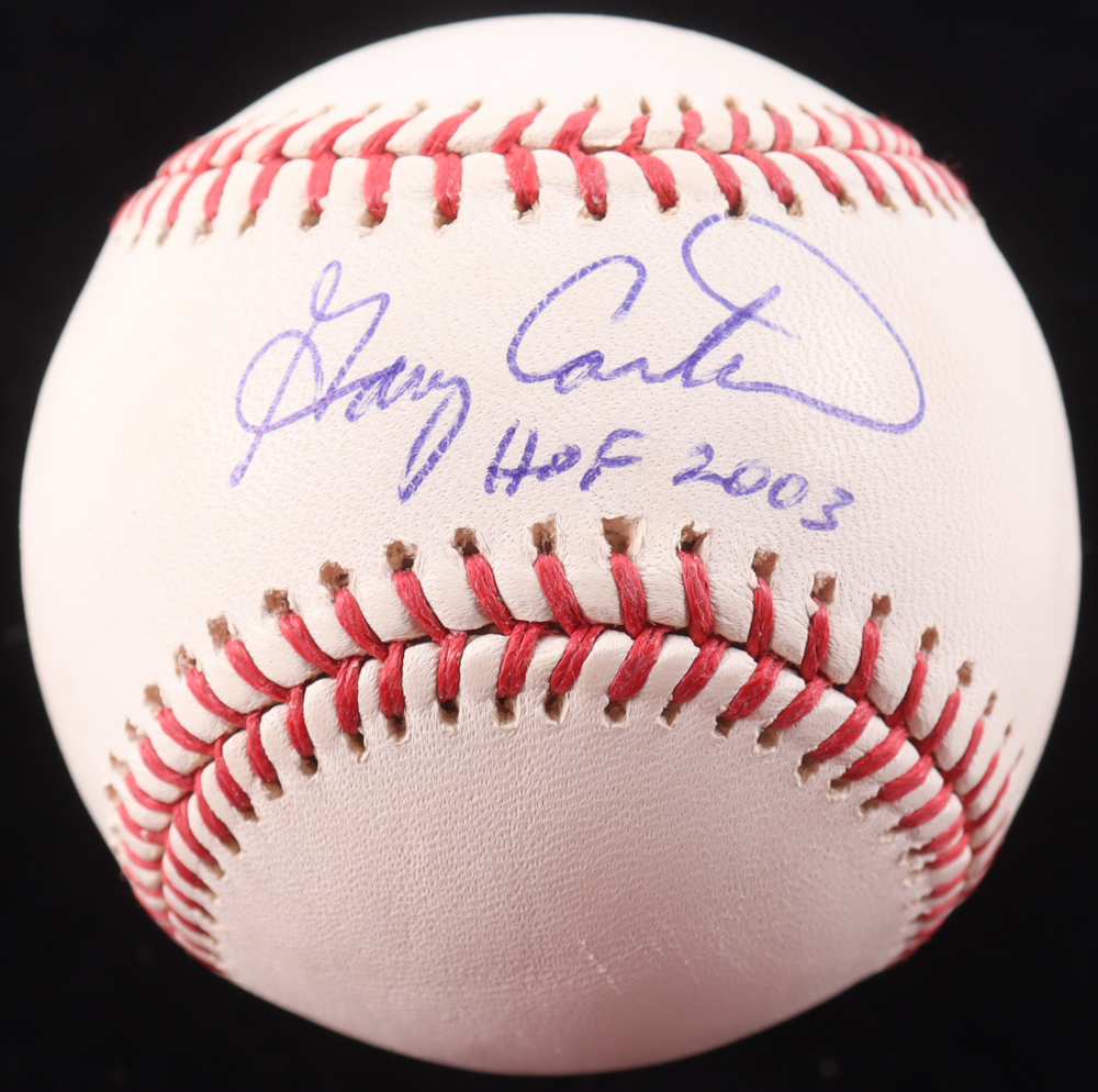 Gary Carter Signed OML Baseball with Display Case Inscribed "HOF 2003" with HOF Induction Pin (Mays & Carter) at PristineAuction.com Gary Carter Signed OML Baseball with Display Case Inscribed "HOF 2003" with HOF Induction Pin (Mays & Carter) at PristineAuction.com