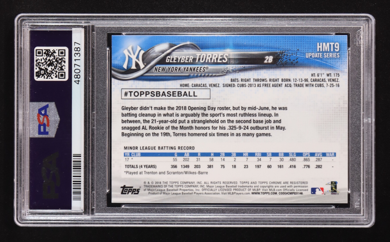 Gleyber Torres 2018 Topps Chrome Update #HMT9 RC (PSA 10) at PristineAuction.com Gleyber Torres 2018 Topps Chrome Update #HMT9 RC (PSA 10) at PristineAuction.com