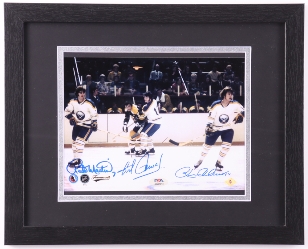Gilbert Perreault, Rick Martin & Rene Robert Signed Custom Framed Sabres "French Connection" Photo Display (PSA) at PristineAuction.com Gilbert Perreault, Rick Martin & Rene Robert Signed Custom Framed Sabres "French Connection" Photo Display (PSA) at PristineAuction.com