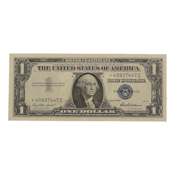 1957 U.S. $1 Silver Certificate "Star" Note, Blue Seal - Fr. 1620* (*C Block) Signed: Priest / Anderson at PristineAuction.com 1957 U.S. $1 Silver Certificate "Star" Note, Blue Seal - Fr. 1620* (*C Block) Signed: Priest / Anderson at PristineAuction.com