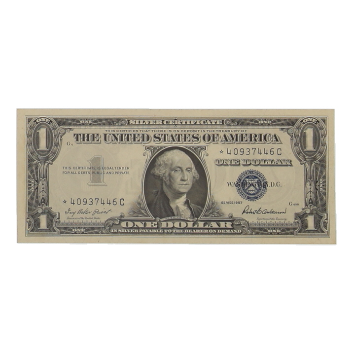 1957 U.S. $1 Silver Certificate "Star" Note, Blue Seal - Fr. 1620* (*C Block) Signed: Priest / Anderson at PristineAuction.com 1957 U.S. $1 Silver Certificate "Star" Note, Blue Seal - Fr. 1620* (*C Block) Signed: Priest / Anderson at PristineAuction.com