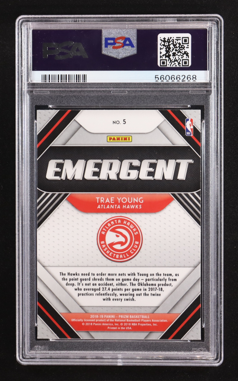 Trae Young 2018-19 Panini Prizm Emergent #5 RC (PSA 10) at PristineAuction.com Trae Young 2018-19 Panini Prizm Emergent #5 RC (PSA 10) at PristineAuction.com