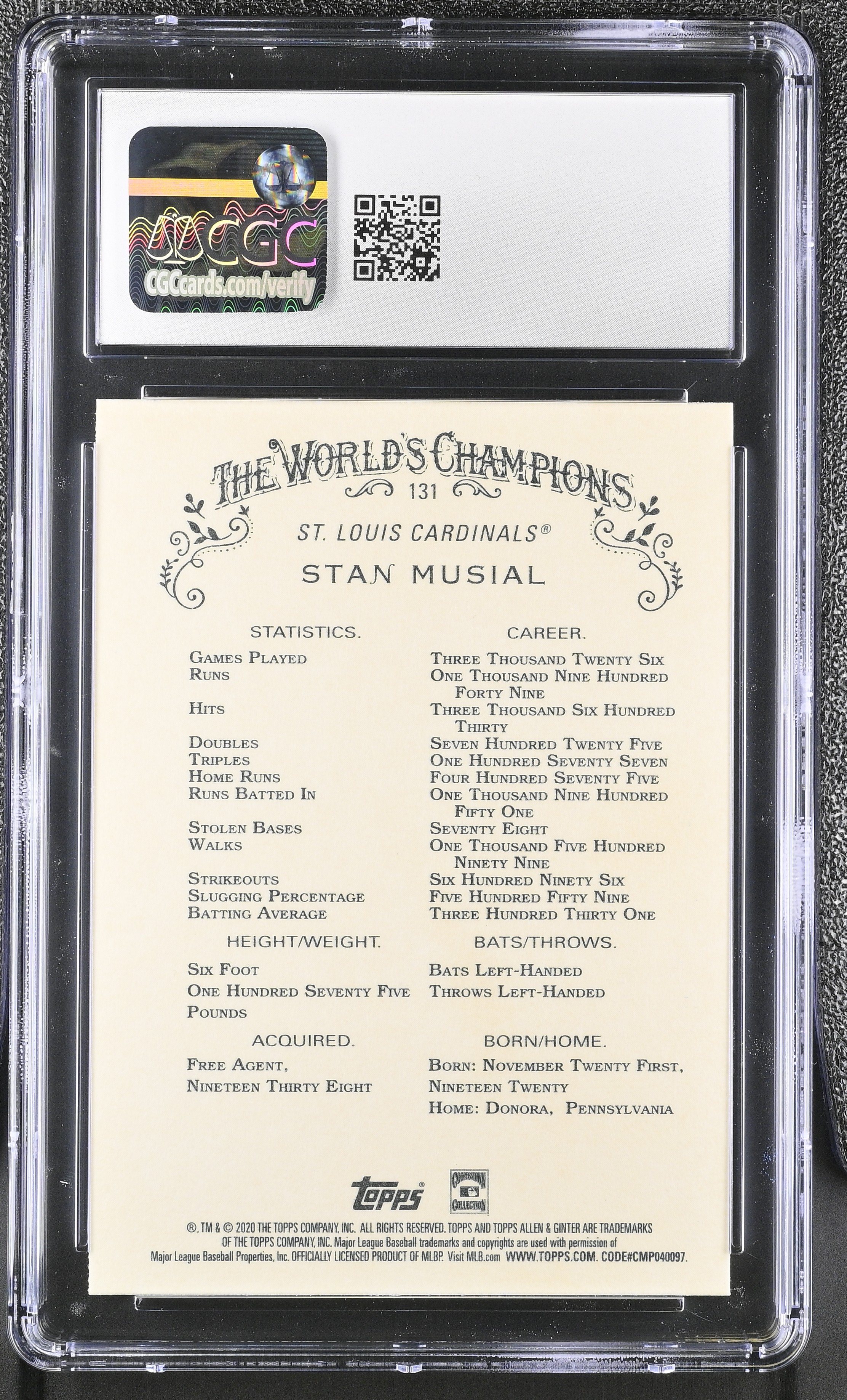 Stan Musial 2020 Topps Allen & Ginter #131 (CGC 10) at PristineAuction.com Stan Musial 2020 Topps Allen & Ginter #131 (CGC 10) at PristineAuction.com