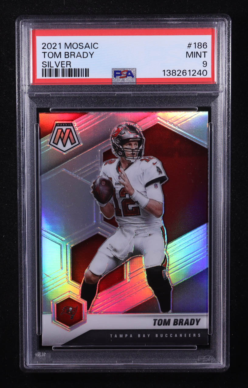 Tom Brady 2021 Panini Mosaic Silver #186 (PSA 9) at PristineAuction.com Tom Brady 2021 Panini Mosaic Silver #186 (PSA 9) at PristineAuction.com