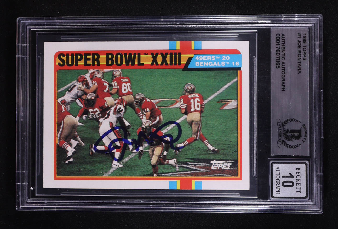 Joe Montana Signed 1989 Topps #1 Super Bowl XXIII (BGS) at PristineAuction.com Joe Montana Signed 1989 Topps #1 Super Bowl XXIII (BGS) at PristineAuction.com