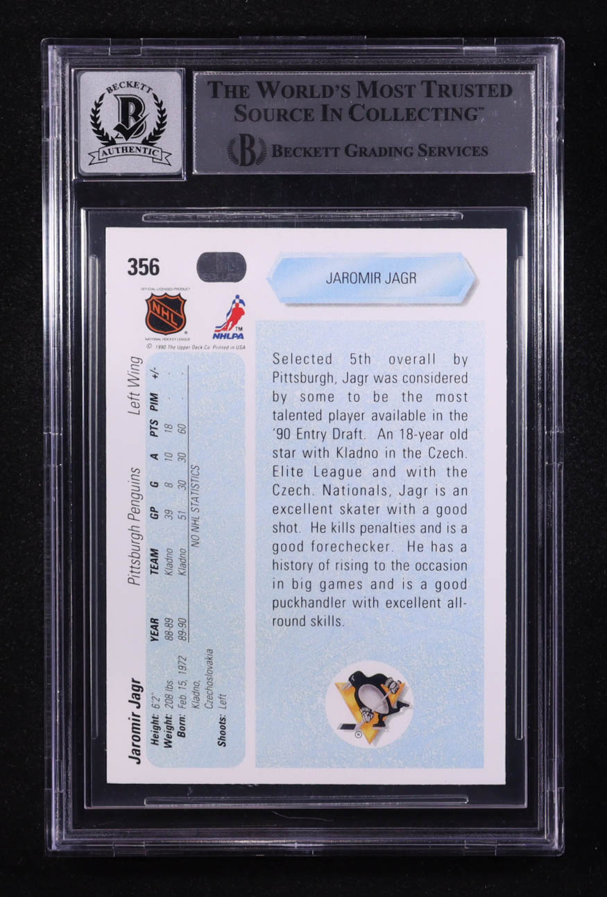 Jaromir Jagr Signed 1990-91 Upper Deck #356 RC (BGS) at PristineAuction.com Jaromir Jagr Signed 1990-91 Upper Deck #356 RC (BGS) at PristineAuction.com