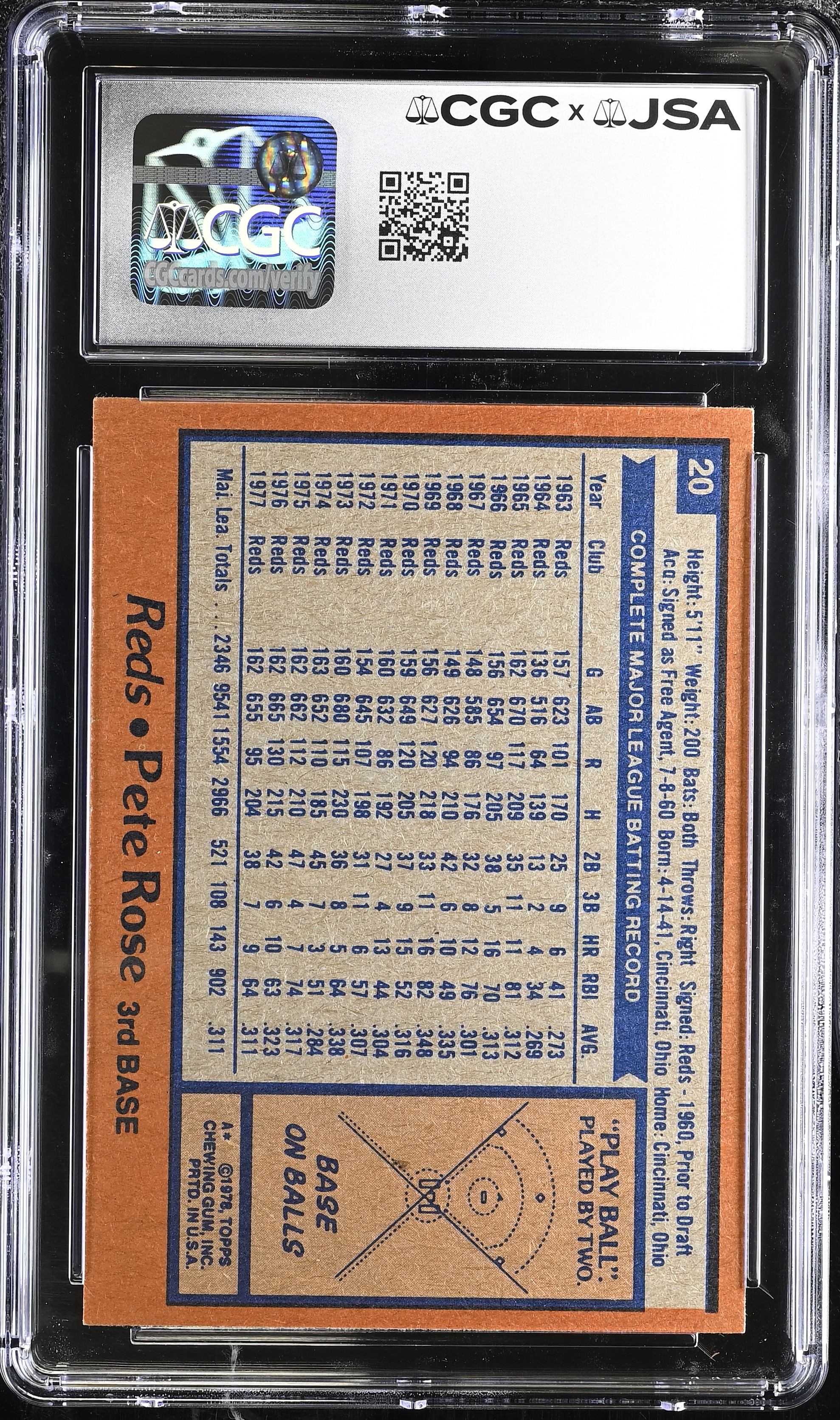 Pete Rose Signed 1978 Topps #20 (CGC 8) at PristineAuction.com Pete Rose Signed 1978 Topps #20 (CGC 8) at PristineAuction.com