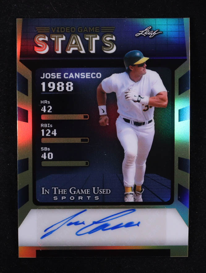 Jose Canseco 2025 Leaf ITG Used Sports Video Game Stats Auto #VG-JC1 #4/8 at PristineAuction.com Jose Canseco 2025 Leaf ITG Used Sports Video Game Stats Auto #VG-JC1 #4/8 at PristineAuction.com