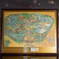 1969 Disneyland Custom Framed On-Site Park Map Display with A-E Vintage Ticket Book & Parking Pass at PristineAuction.com