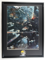 1977 "Star Wars" Custom Framed Promotional Poster Display with Original "May The Force Be With You" Lapel Pin at PristineAuction.com