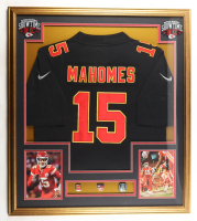 Patrick Mahomes Custom Framed Jersey Display with Stat Plaque & (3) Super Bowl Pins at PristineAuction.com
