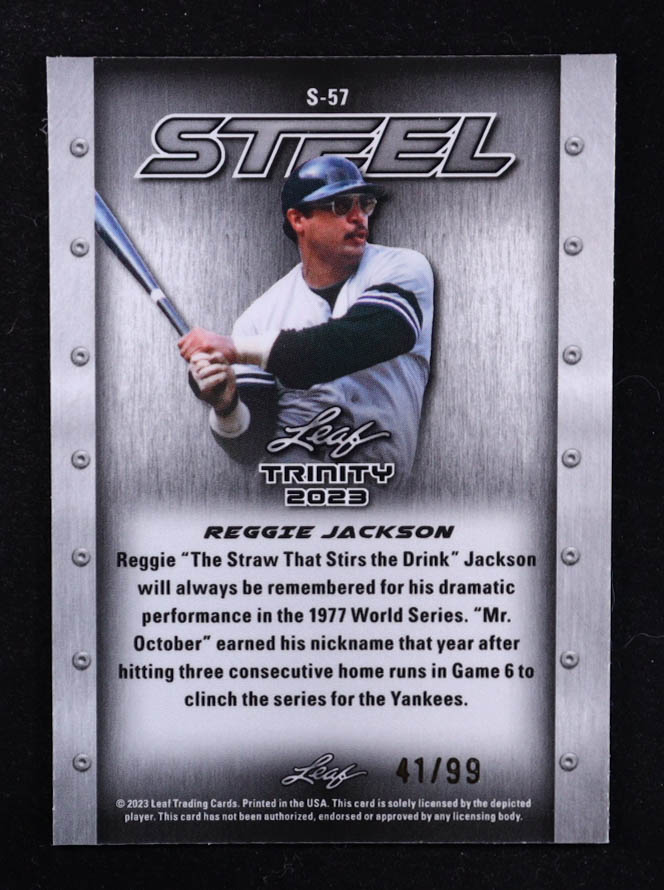 Reggie Jackson 2023 Leaf Trinity Steel #S-57 #41/99 at PristineAuction.com Reggie Jackson 2023 Leaf Trinity Steel #S-57 #41/99 at PristineAuction.com