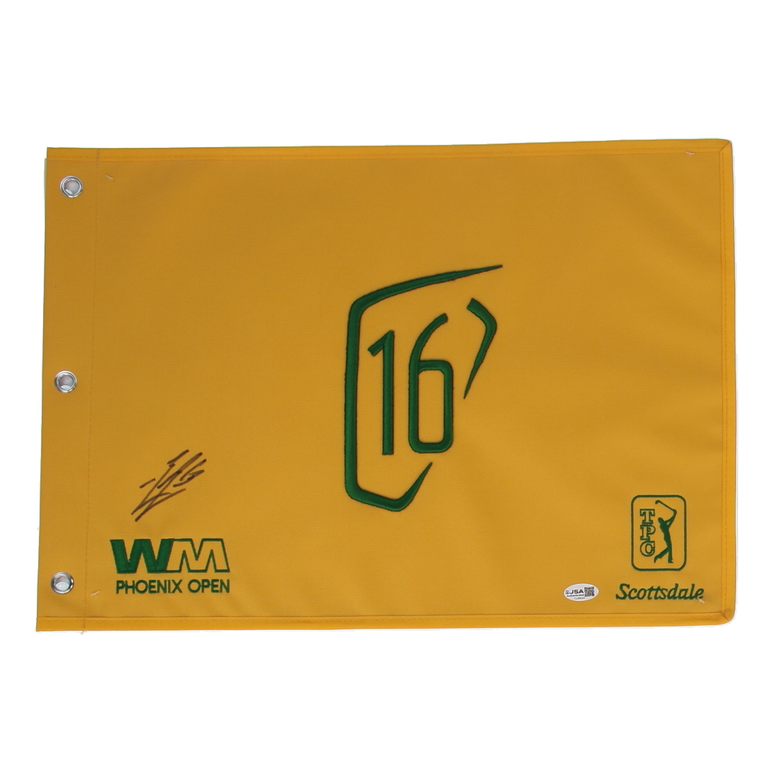 Bailey Zimmerman Signed 2026 Waste Management Open 16th Hole Golf Pin Flag (JSA) at PristineAuction.com Bailey Zimmerman Signed 2026 Waste Management Open 16th Hole Golf Pin Flag (JSA) at PristineAuction.com