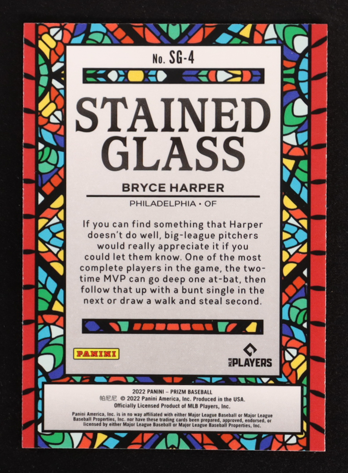Bryce Harper 2022 Panini Prizm Stained Glass #4 at PristineAuction.com Bryce Harper 2022 Panini Prizm Stained Glass #4 at PristineAuction.com