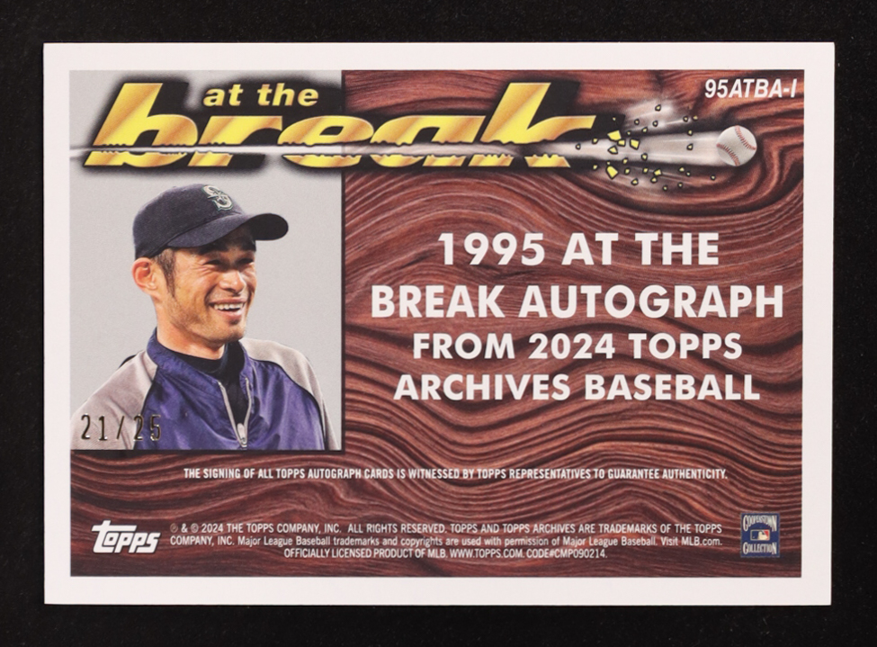 Ichiro 2024 Topps Archives '95 At the Break Autographs Blue Foilboard #95ATBAI #21/25 at PristineAuction.com Ichiro 2024 Topps Archives '95 At the Break Autographs Blue Foilboard #95ATBAI #21/25 at PristineAuction.com