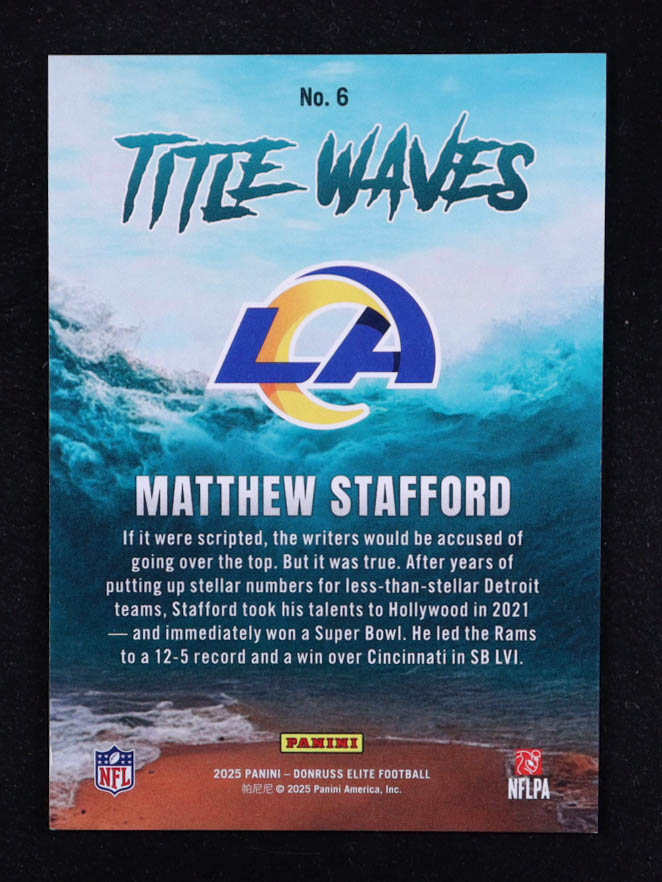 Matthew Stafford 2025 Elite Title Waves Blue #6 #06/75 at PristineAuction.com Matthew Stafford 2025 Elite Title Waves Blue #6 #06/75 at PristineAuction.com