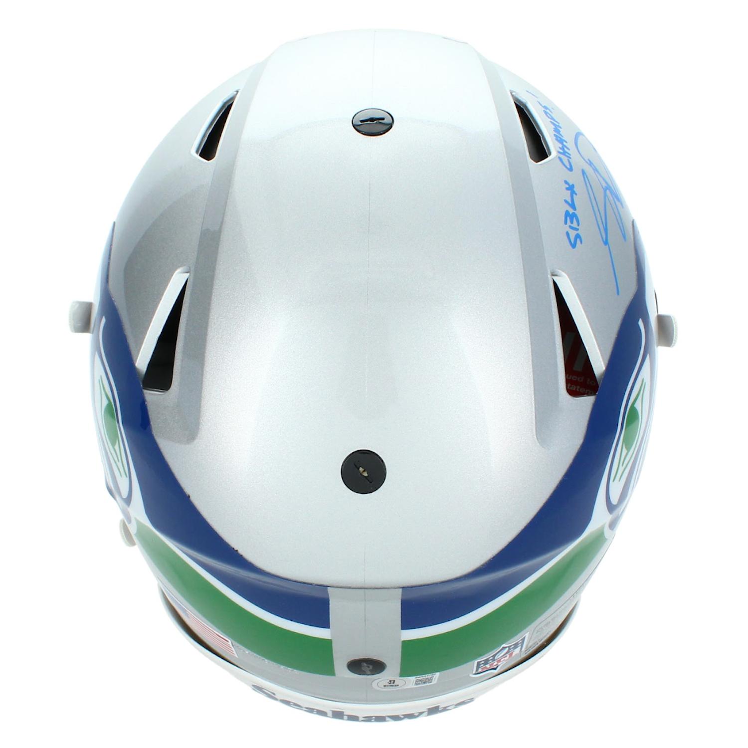 Sam Darnold Signed Seahawks Full-Size Authentic On-Field Throwback Alternate Speedflex Helmet Inscribed "SB LX Champs!" (Beckett) at PristineAuction.com Sam Darnold Signed Seahawks Full-Size Authentic On-Field Throwback Alternate Speedflex Helmet Inscribed "SB LX Champs!" (Beckett) at PristineAuction.com