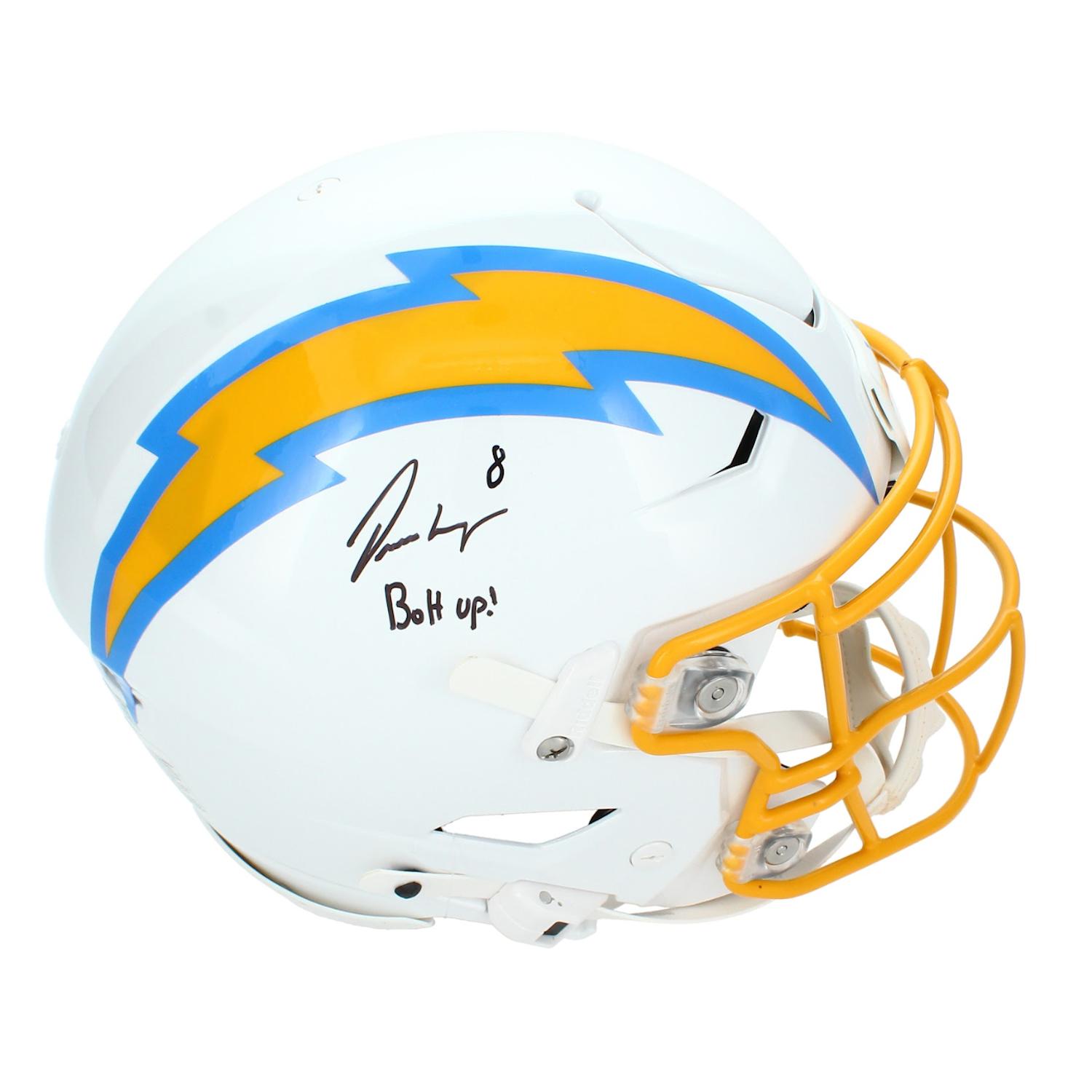 Omarion Hampton Signed Chargers Full-Size Authentic On-Field Speedflex Helmet Inscribed "BOLT UP!" (Beckett) at PristineAuction.com Omarion Hampton Signed Chargers Full-Size Authentic On-Field Speedflex Helmet Inscribed "BOLT UP!" (Beckett) at PristineAuction.com