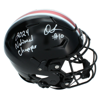 Quinshon Judkins Signed Ohio State Buckeyes Full-Size Authentic On-Field Speedflex Helmet Inscribed "24 National Champs" (Beckett) at PristineAuction.com