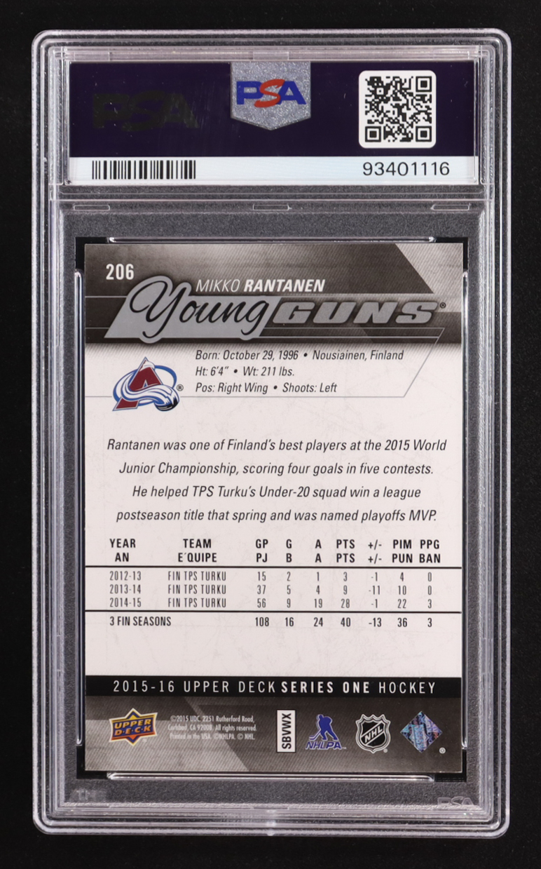 Mikko Rantanen 2015-16 Upper Deck #206 YG RC (PSA 8) at PristineAuction.com Mikko Rantanen 2015-16 Upper Deck #206 YG RC (PSA 8) at PristineAuction.com