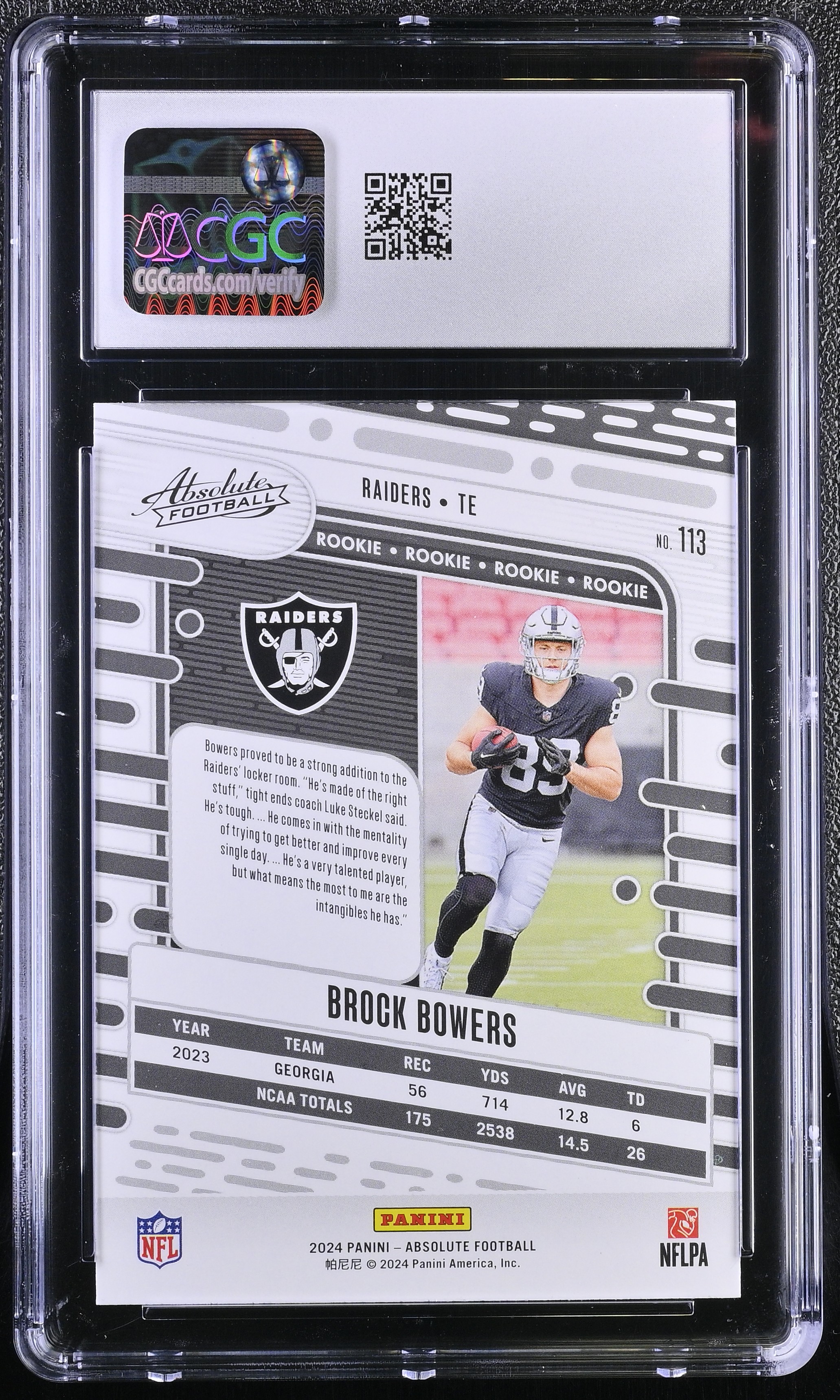 Brock Bowers 2024 Absolute Red and Blue #113 RC (CGC 7.5) at PristineAuction.com Brock Bowers 2024 Absolute Red and Blue #113 RC (CGC 7.5) at PristineAuction.com