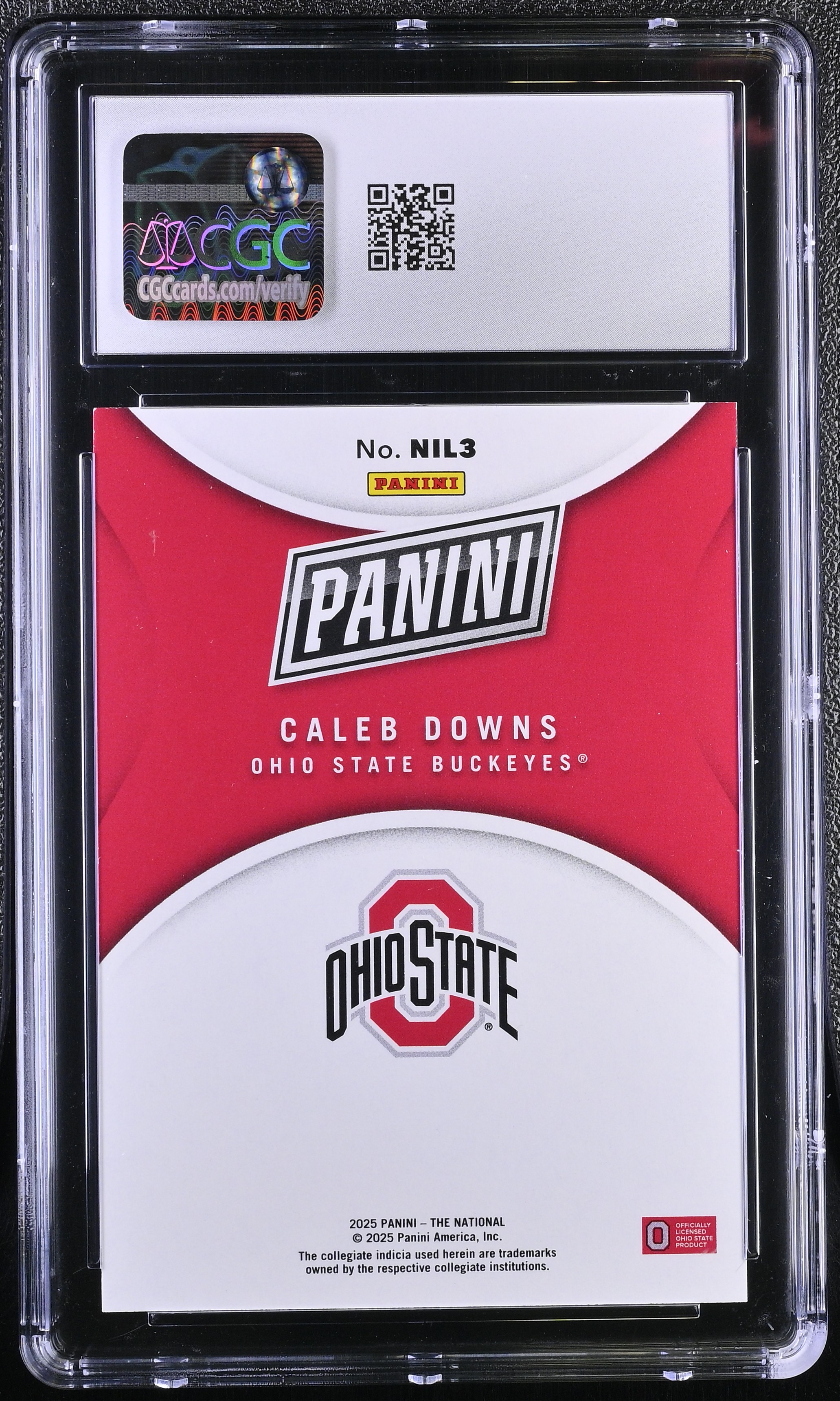 Caleb Downs 2025 Panini National Convention Feasability Silver Pack VIP NIL #NIL3 #156/499 RC (CGC 8) at PristineAuction.com Caleb Downs 2025 Panini National Convention Feasability Silver Pack VIP NIL #NIL3 #156/499 RC (CGC 8) at PristineAuction.com