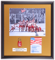 "Miracle On Ice" Team USA Custom Framed Art Print Display with 1980 Olympic Handbook & Keychain at PristineAuction.com