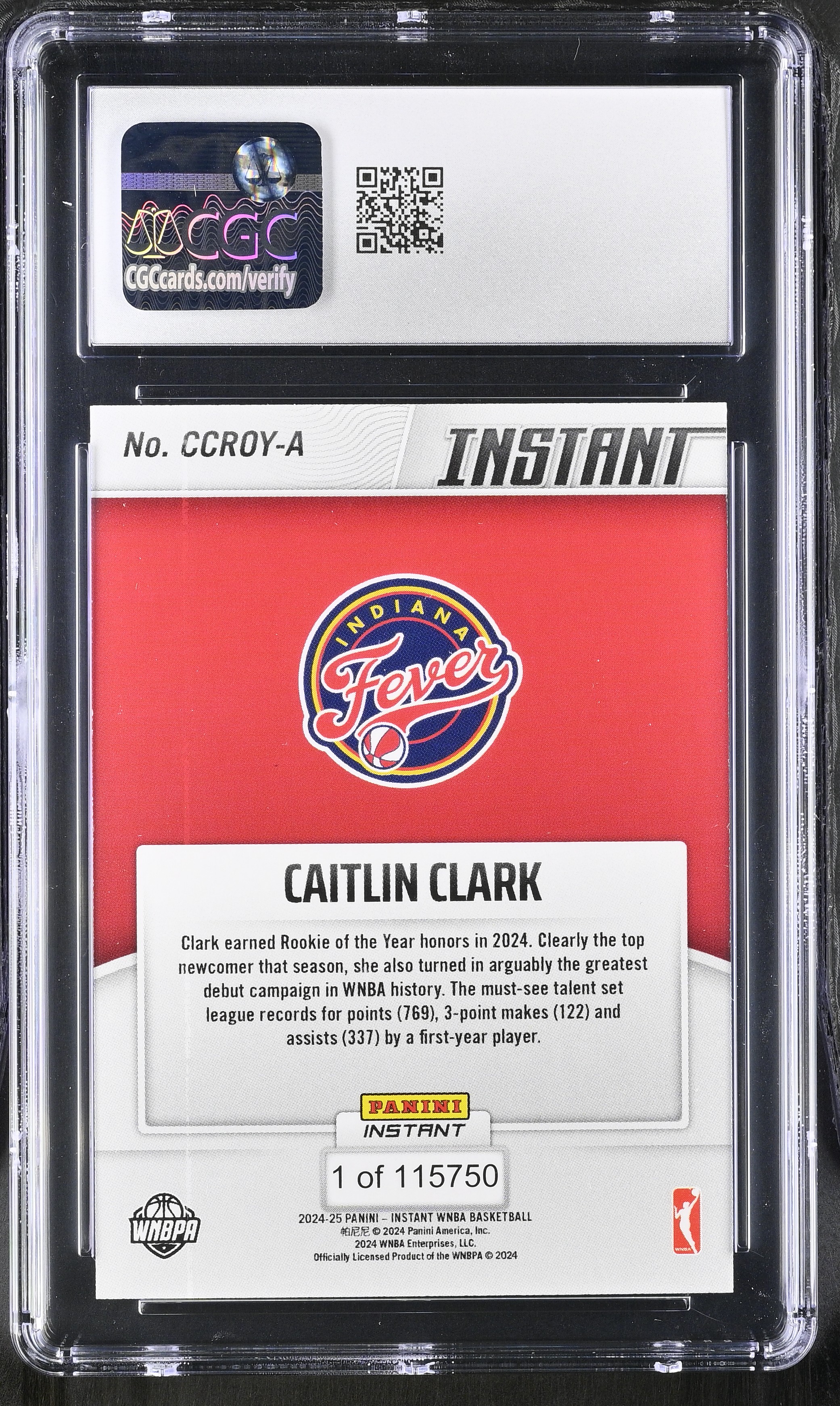 Caitlin Clark 2024-25 Panini Instant WNBA Rookie Of The Year #CCROY-A RC (CGC 8.5) at PristineAuction.com Caitlin Clark 2024-25 Panini Instant WNBA Rookie Of The Year #CCROY-A RC (CGC 8.5) at PristineAuction.com