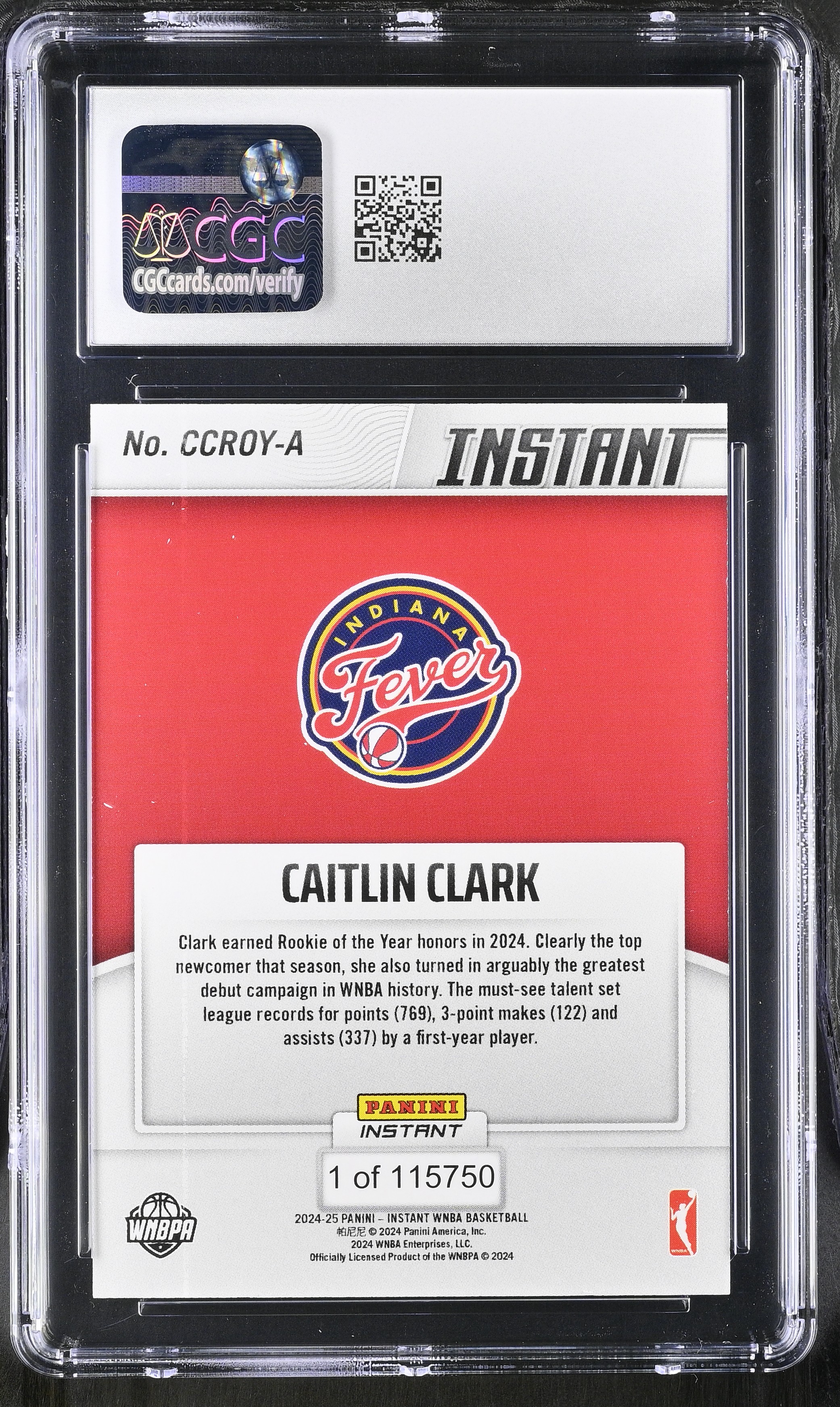 Caitlin Clark 2024-25 Panini Instant WNBA Rookie Of The Year #CCROY-A RC (CGC 8.5) at PristineAuction.com Caitlin Clark 2024-25 Panini Instant WNBA Rookie Of The Year #CCROY-A RC (CGC 8.5) at PristineAuction.com