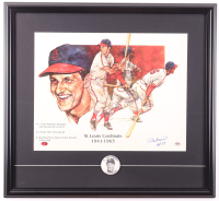 Stan Musial Signed Cardinals Custom Framed Art Print Display Inscribed "HOF 69" with Musial Lapel Pin (PSA) at PristineAuction.com