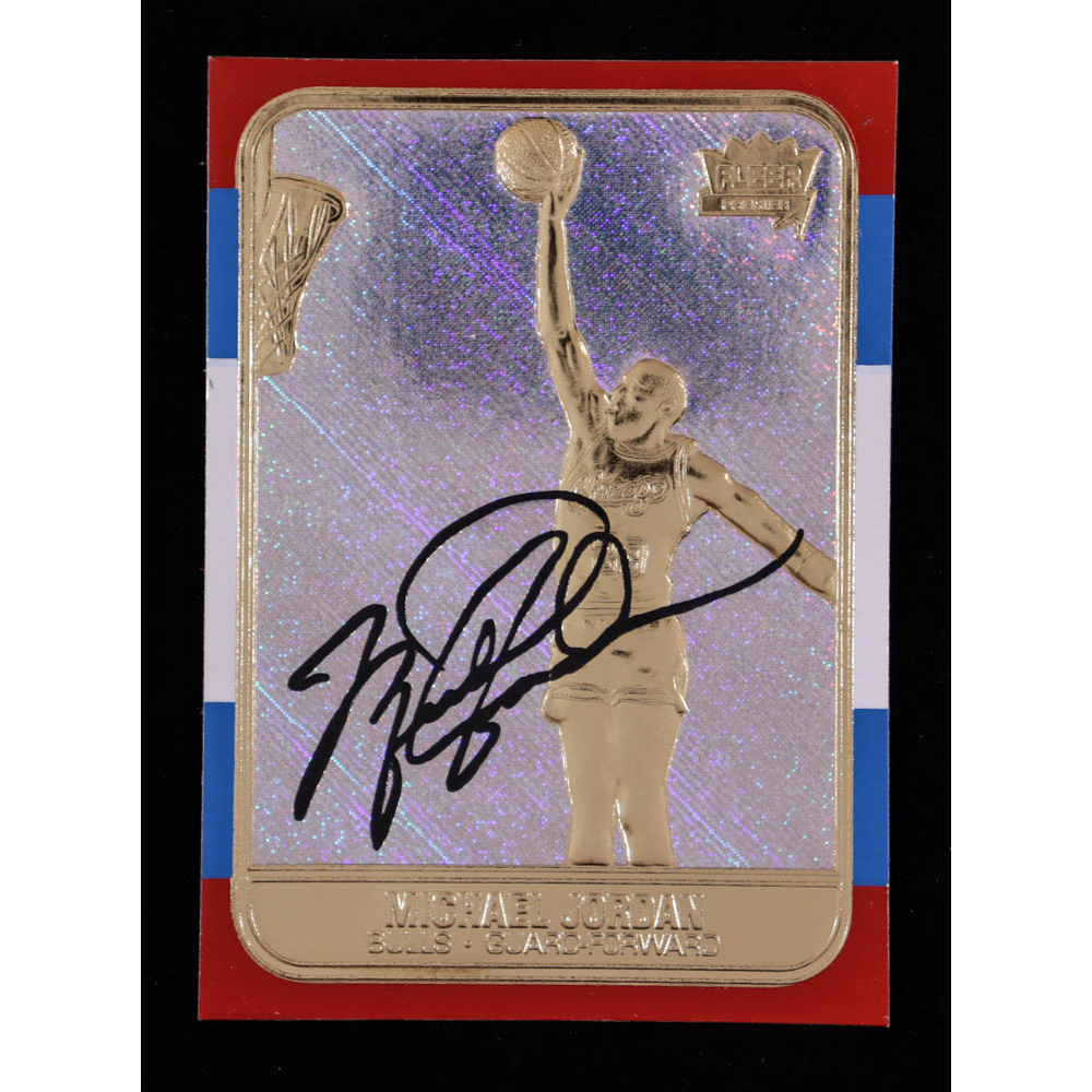 Michael Jordan 1997 Fleer Premier Signature Series Holo Prism Refractor 23KT Gold Card at PristineAuction.com