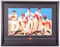 Stan Musial Signed Cardinals Custom Framed Art Print Display Inscribed "HOF 69" with Vintage Busch Stadium Pin (PSA) at PristineAuction.com